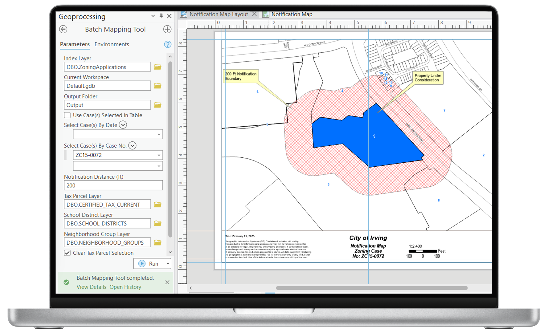 Batch mapping tool for zoning notifications