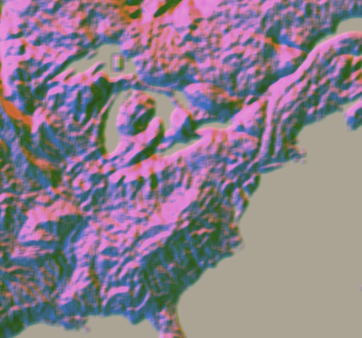 Colorful topographic visualization showing terrain elevation data