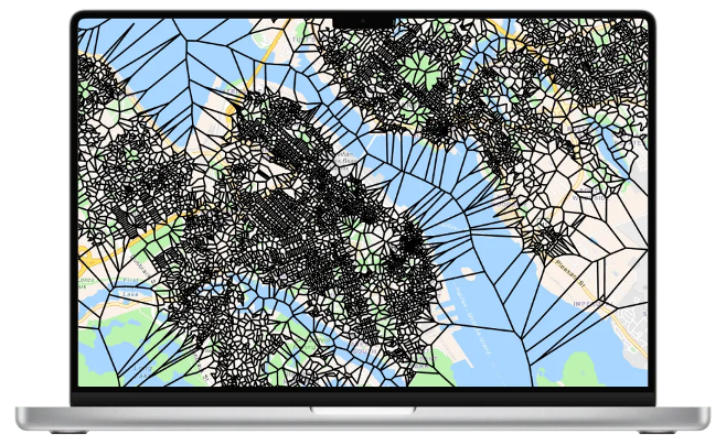 Postal Code boundary analysis on laptop interface